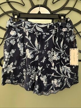Laura Ashley Navy Blue Floral Belted Shorts